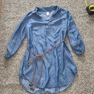 No Boundaries Blue Chambray Tunic Relaxed Fit W Removable Tie Belt